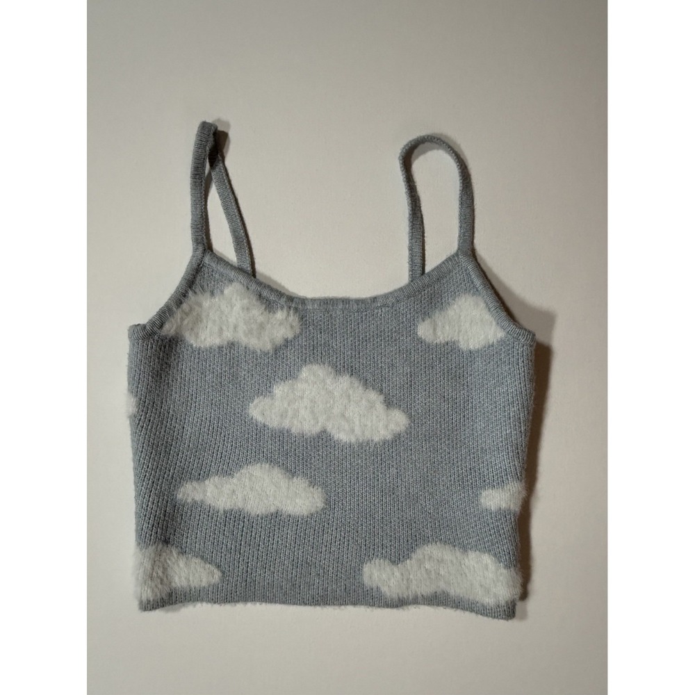 L.A. Hearts Cloud Knit Tank Top S ☁️ Soft Blue/Gray White